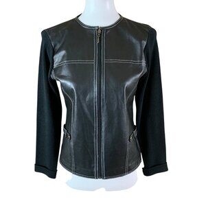 Escapade Black Leather Knit Panel Moto Jacket Zip Front Small